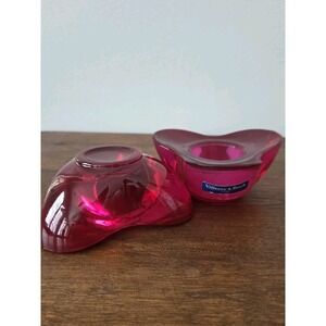 Pair Villeroy & Boch - Clover Trefoil Red Glass Votive Tea Light Candle Holder